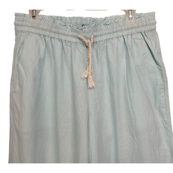 J. Crew Linen Cotton Blend Wide Leg Paperbag Pants Soft Aqua Blue BG359 Size M - Picture 4 of 11